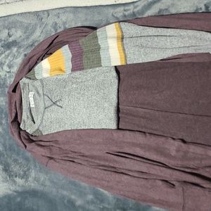 Lightweight knit cardigan, grey long sleeve stripped tshirt